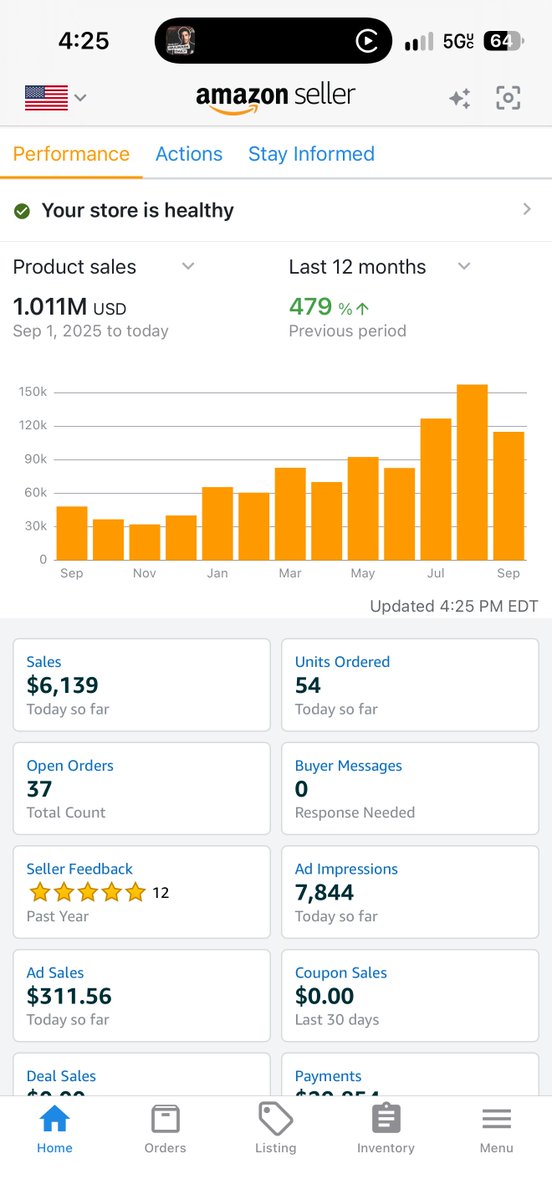BuyBoxMaverick's tweet photo. Less than 2 years ago I was running my family's taxi company.

The last 12 months: $1.01M in Amazon sales. Up 479%.

Brand-direct wholesale. Just phone calls, brands, and showing up every day.

7 figures. 🚀

#AmazonSeller #AmazonFBA #Wholesale #7FigureSeller https://t.co/nHWI9KNkuV