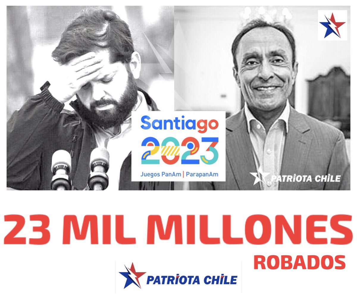 Soubirous_33's tweet photo. 🔴 #URGENTE | Patriotas, aparecen más R0B0S, se destapa un COLOSAL fraude en los Juegos Panamericanos Santiago 2023. Pizarro y Voriz ¡CULPABLES!
23 mil millones de pesos gastados sin rendir. Voriz DEBES RESPONDER. RT #ReportajesT13 @GabrielBoric https://t.co/7SmJY1Amul
