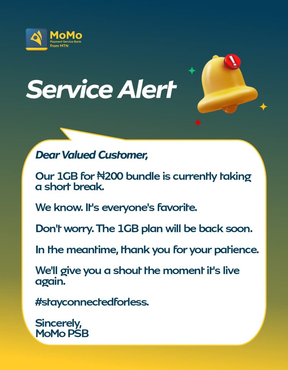 MoMo_PSB's tweet photo. Missing your favorite bundle? 😫. We know! Not to worry, it's taking a super short break.  The 1GB plan will be back. 

We will let you know immediately it's back up. 

Stay close 💛💙. https://t.co/nqZU2ZVtbI
