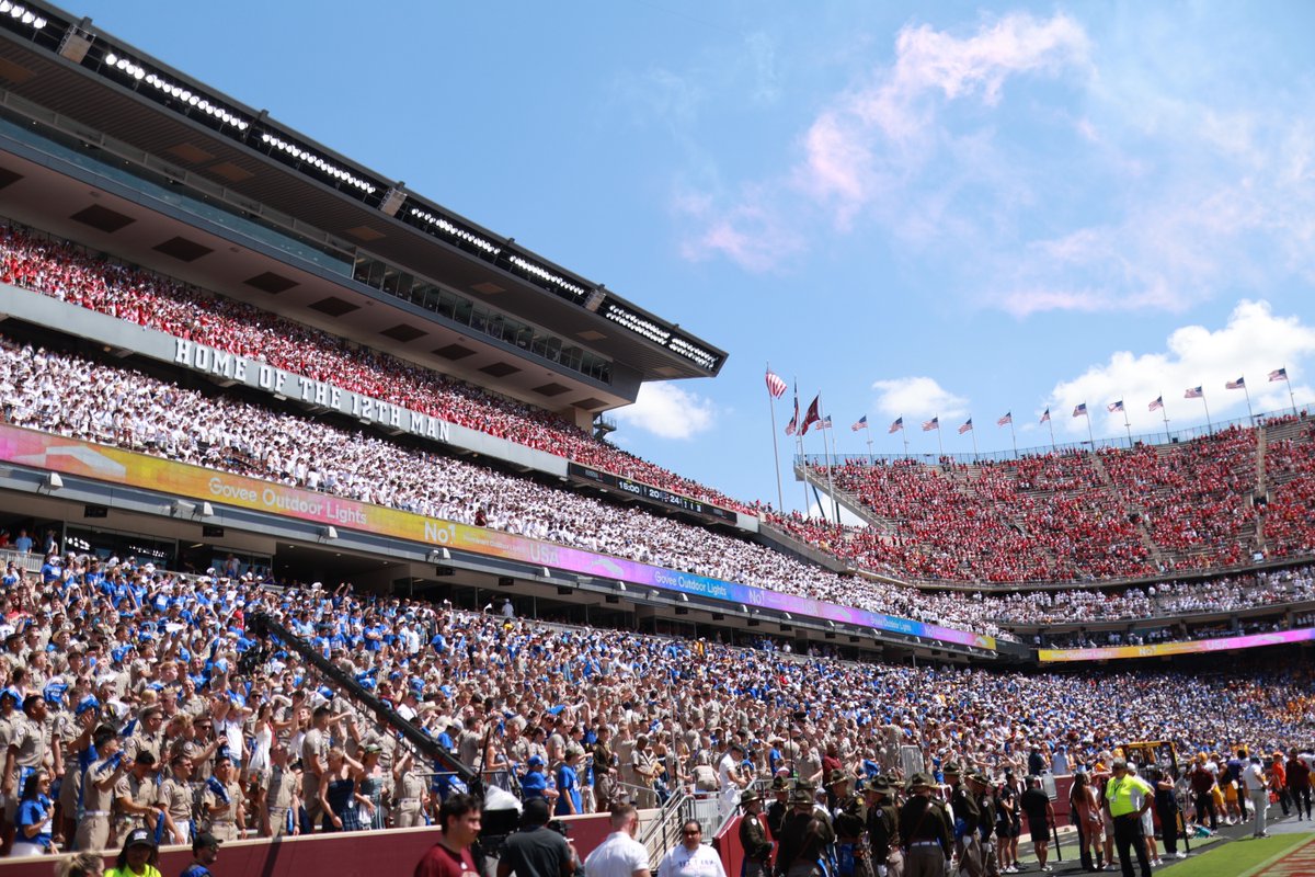 GoveeOfficial's tweet photo. Still feeling the energy from game day at Kyle Field. Take a closer look... Do you see us? 🏈 Proud to be the Official Smart Lighting Partner of Texas A&amp;M Athletics
#GoveeOutdoorLights #LightUpAggieland https://t.co/8oLvXLKMef