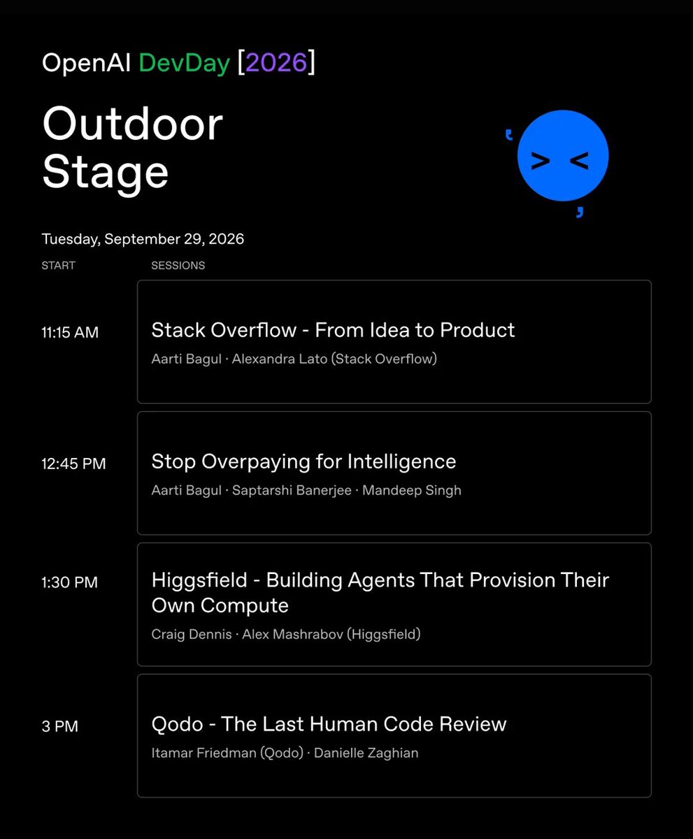 waitingfor_asi's tweet photo. Here's the DevDay 2026 Schedule from @OpenAI 

Summary>> https://t.co/n3cILhCeT2