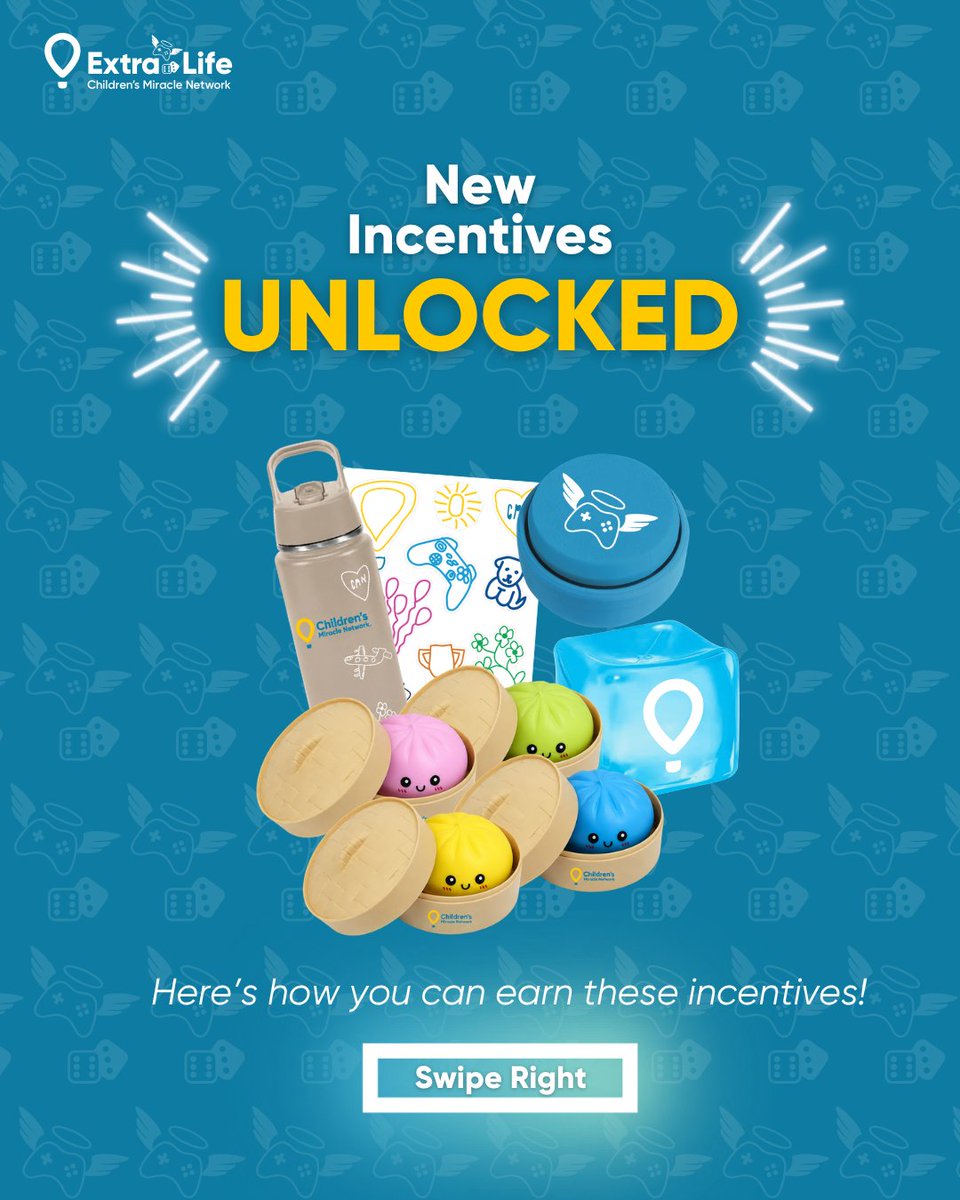 ExtraLife4Kids's tweet photo. Game Day Season incentives have entered the chat! 🤩 This year, Extra Lifers can unlock a few extra items as you fundraise for kids. Swipe through the lineup to see what you can earn, how to qualify and the dates you need to know. 
👀Which one are you going after first? https://t.co/Fc1vcj3UMs