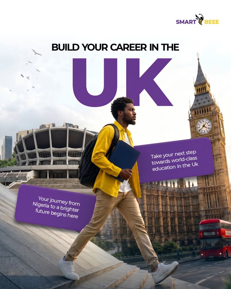 smartbeee_ng's tweet photo. Ready to take your global ambitions to the next level? 🇬🇧

Your journey from Nigeria to a brighter future begins right here! Take the next step towards world-class education and build a successful international career in the UK.

📥 Send us a message to book a free consultation! https://t.co/rJ4hNzGDOg