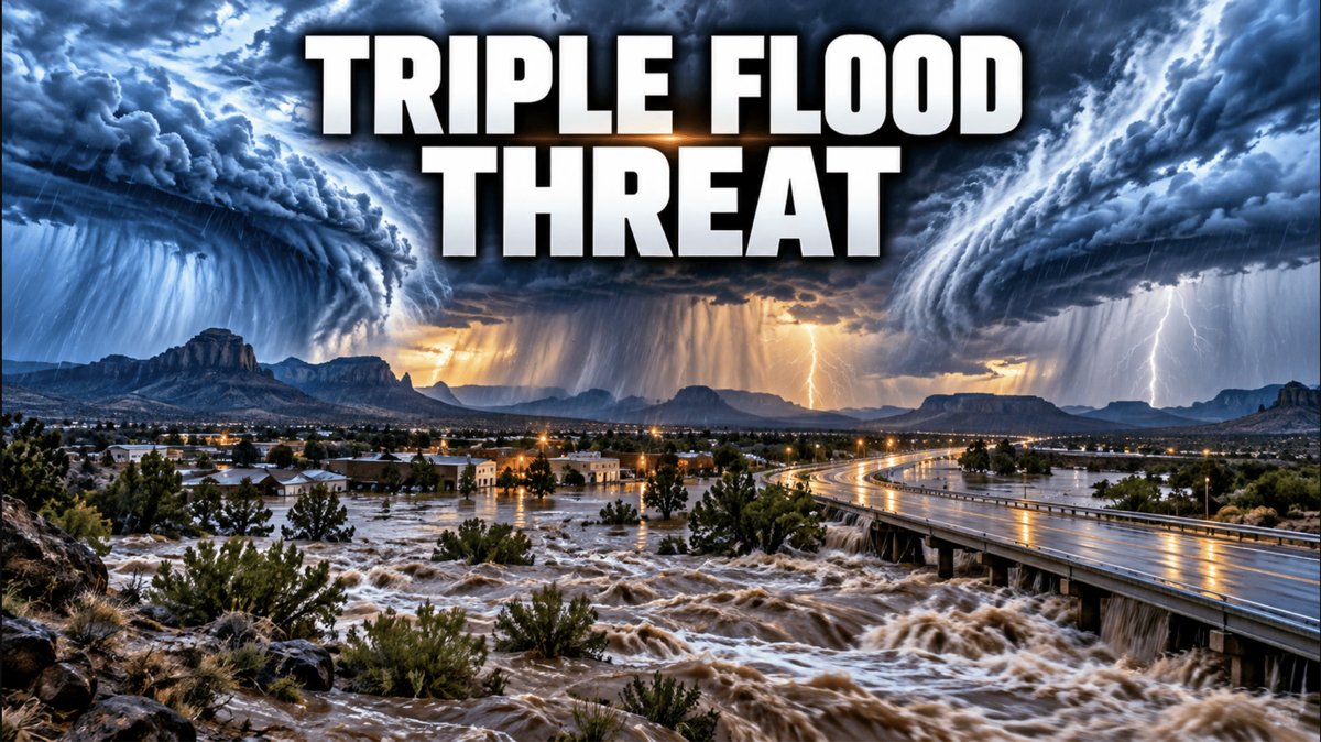 EndTimeHeadline's tweet photo. β οΈ BREAKING: A week-long βtriple flood threatβ is unfolding across a wide stretch of the United States, putting more than 15 million people in the path of potentially life-threatening rain.
More details below β¬οΈ
#EndTimeHeadlines #Hurricane #Disasters #Triple
https://t.co/iNUyt1KTyn