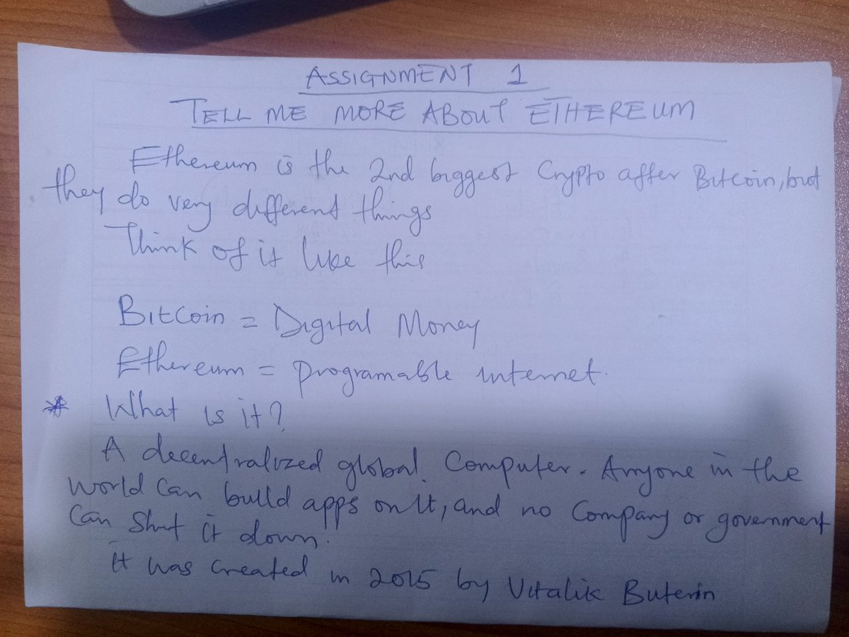 Ytoyin's tweet photo. Class 4: Assignment 
Topic : more about Ethereum.

@itsSh0la
@CyrusOlogun
#CryptoWithShola https://t.co/aTJWPa5DNT