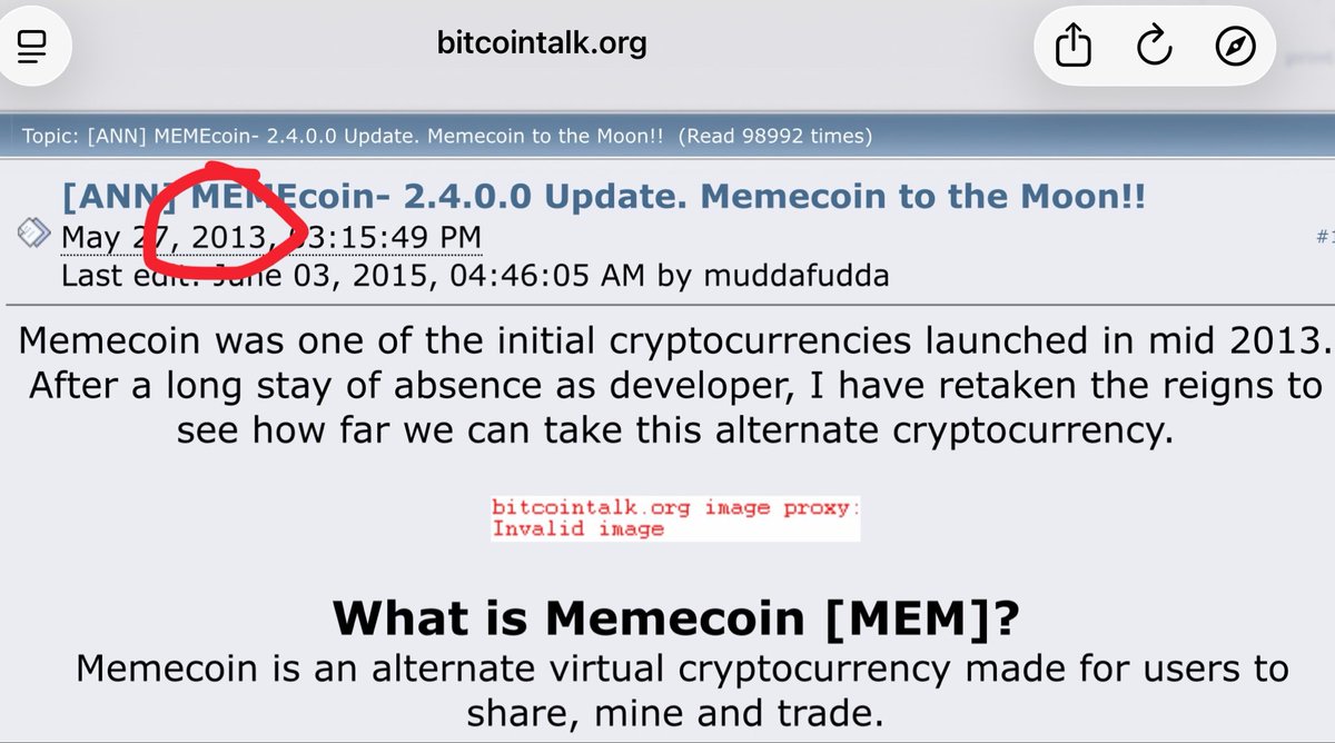 calvinmem's tweet photo. I found the oldest mention of memecoins on the internet. It’s from 2013

https://t.co/i2jkNvdAsZ

#MEM https://t.co/hn4vsd5LvX