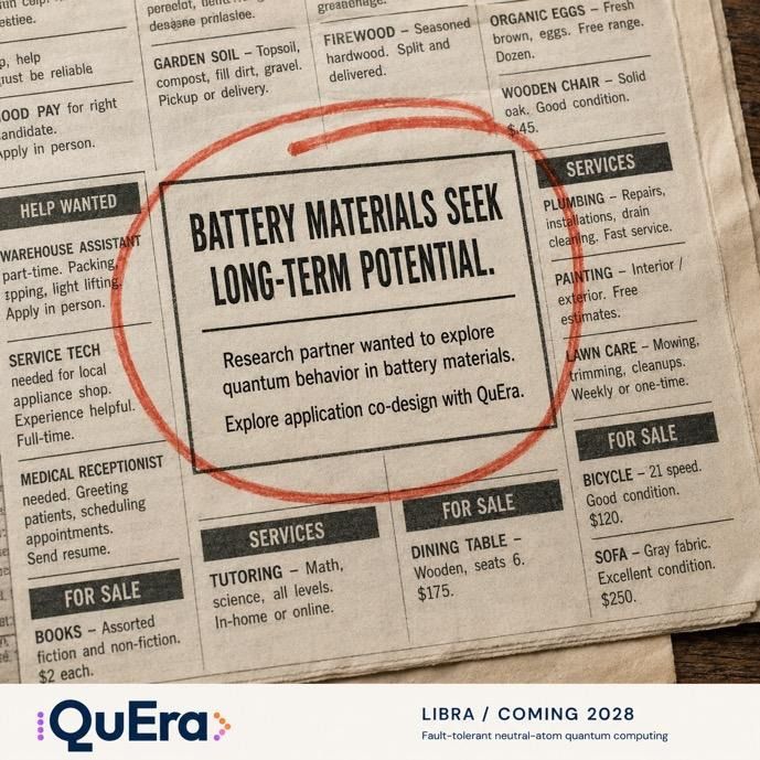 Some battery materials have real potential. Understanding their quantum behavior is the hard part. We're inviting research teams to bring their toughest questions to application co-design for Libra, our fault-tolerant machine coming 2028. 📷