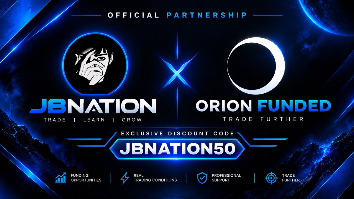 JBnation0's tweet photo. 🚀 PARTNERSHIP ANNOUNCEMENT!

I’m excited to officially partner with @Orionfundedcom 🤝

A new chapter begins for JBNATION and the trading community. 📈

For those looking to get started with Orion Funded:

🔥 USE CODE FOR 50% OFF PURCHASES👇👇 
🎟️ Code: JBNATION50 https://t.co/QDDr0l3F7B