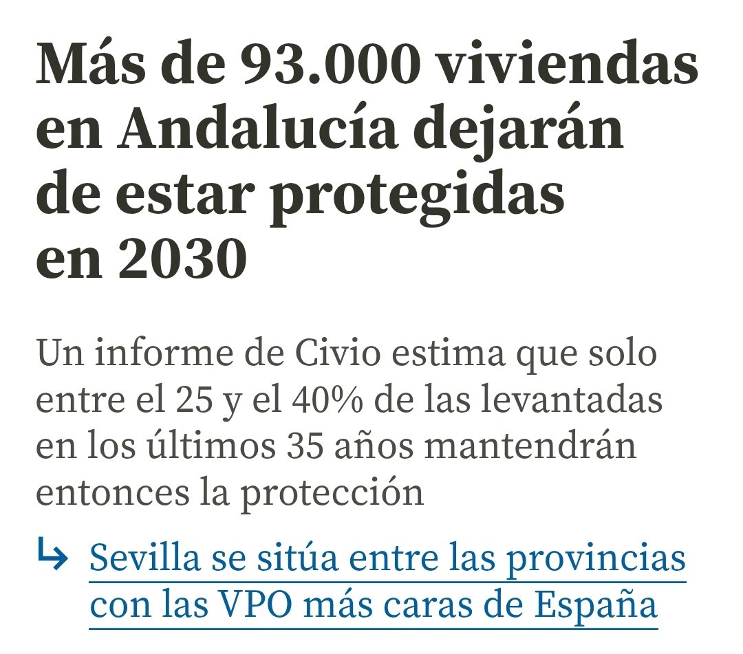UnAndaluz2's tweet photo. El objetivo de la Junta de Andalucía es hacer 20.000 VPOs de aquí a 2030. En el mismo periodo 93.000 VPOs van a dejar de serlo y pasarán al mercado libre.

De verdad que alucino de cómo se mean y se descojonan en nuestra cara https://t.co/QalT7uoNia