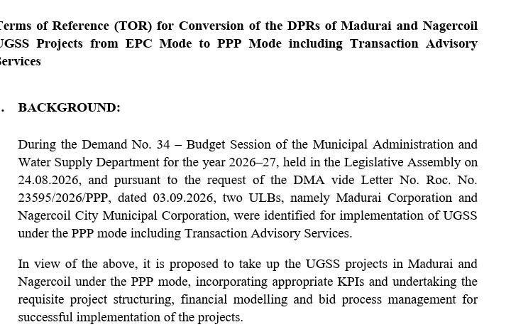ramsundaramTOI's tweet photo. GOOD MOVE BY #TVK GOVERNMENT: #Madurai’s 40-year sewer network is moving from the conventional contractor model to PPP mode.

• Faster execution
• Pvt firm handles long-term operation &amp; maintenance
• Eases funding pressure on cash-tight Corporation

Revamp pending since 2022. https://t.co/N6YUYLZORt