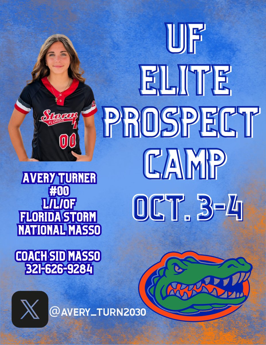 avery_turn2030's tweet photo. This weekend I'll be cheering on my team as I attend @GatorsSB Elite Prospect Camp. I'm grateful for the opportunity to continue to build connections with the coaches &amp; staff &amp; learn more for the next level of the game. @_TimWalton @FranEnea10 @Coach_AT @svanbrak @FLStormMasso https://t.co/4AMs9GOJ0B