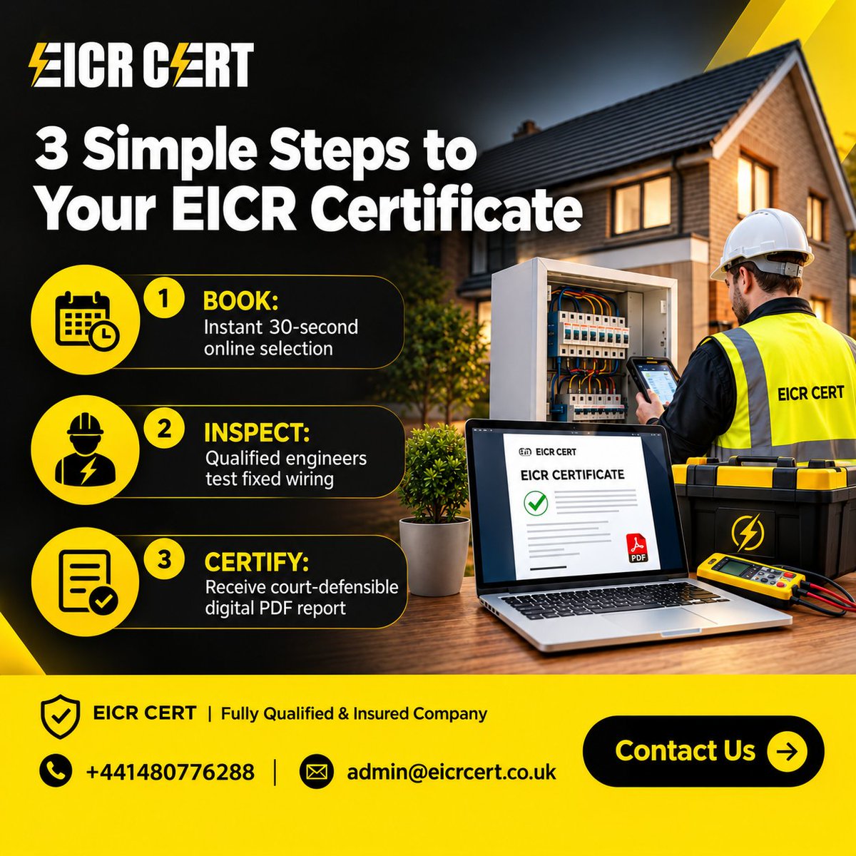 eicr_cert's tweet photo. 3 simple steps.

Book your EICR, get your property inspected, and receive your certificate — without the admin hassle.

Book Online: https://t.co/hHjDGO1i6C
Call: +44 1480 776288

#EICR #ElectricalSafety #LandlordSafety #EICRTesting #PropertyManagement https://t.co/elwb4ZAIKx