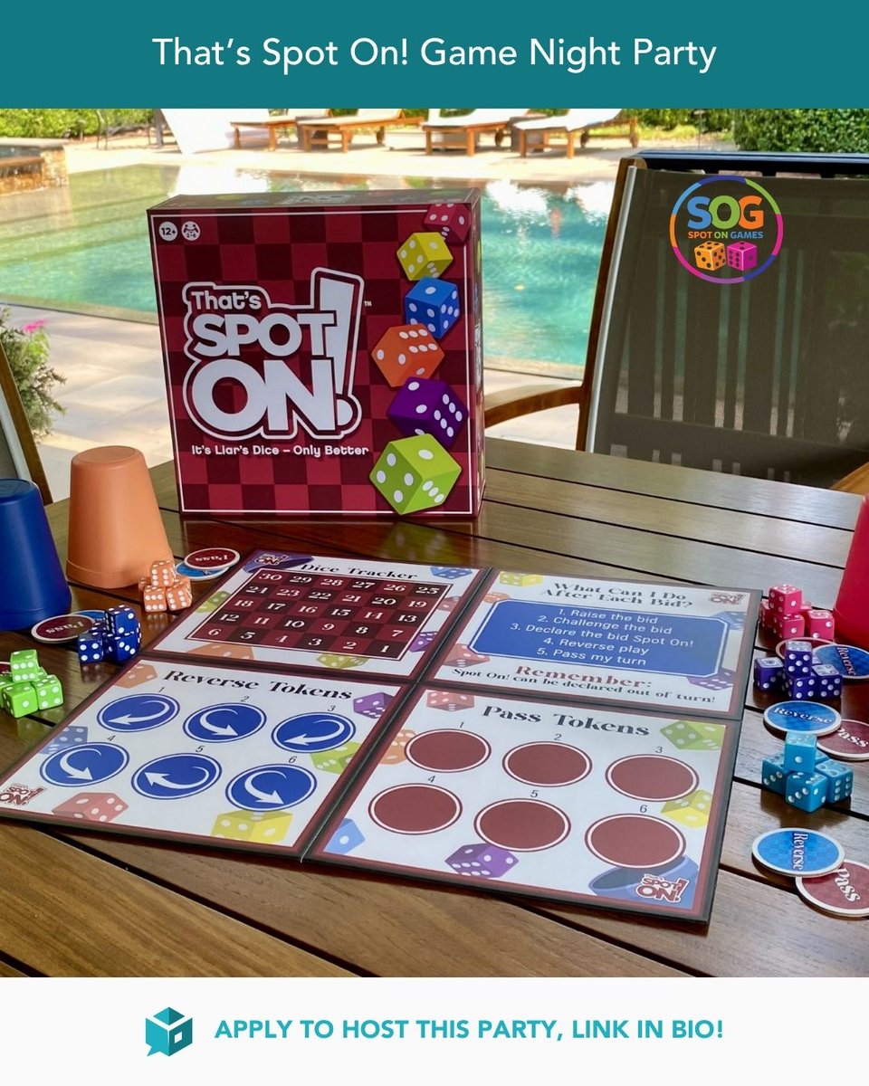 Tryazon's tweet photo. 🎲👀 Think you’ve got the best poker face?

Bluff, bid &amp; strategize your way through That’s Spot On! 🎉

🎲 80 hosts will receive a That’s Spot On! party pack to play &amp; share!

📲 Apply: https://t.co/hXnzUQ6Dg0

#Tryazon #ThatsSpotOn #GameNight https://t.co/qoM1BGXwO5