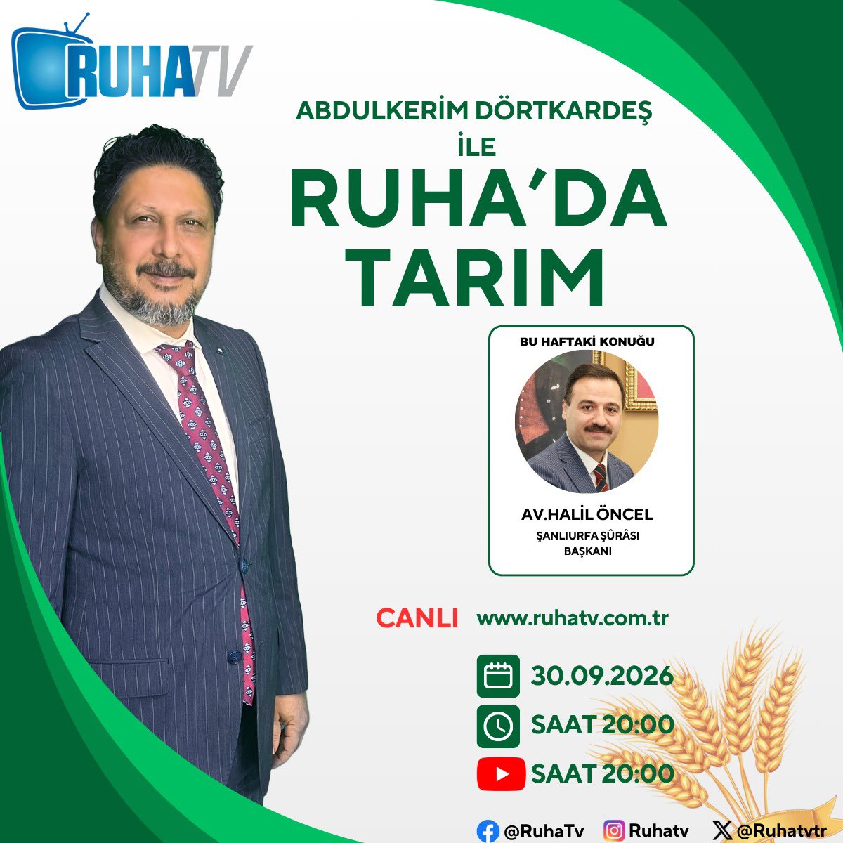 avhaliloncel's tweet photo. Yarın Akşam Saat:20:00’de Abdülkerim Dörtkardeş ile RUHA’DA TARIM programında Şanlıurfa Şûrâsını Konuşacağız.

İzlemeniz temennisiyle…@kerim4kardes @ruhatvtr @ahingunes https://t.co/AtxEoeu0CZ