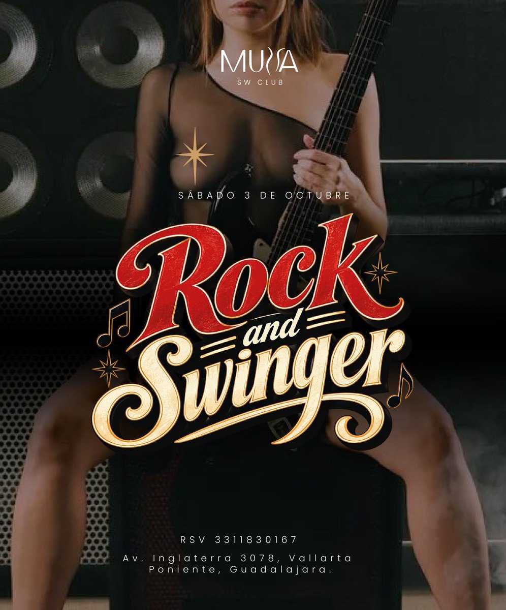 SWMUSSA's tweet photo. 🔥🎸 ROCK &amp; SWING EN MUSSA 🎸🔥
Este sáb 3 de oct, subimos el volumen y la temperatura. 🌡️⚡ Música en vivo, mentes abiertas y la mejor vibra de GDL. Ven a desatar tus fantasías. 🖤😈
📲 Reserva conmigo 😘
@SWMUSSA @SwingersGdl https://t.co/K26uiYQAm3