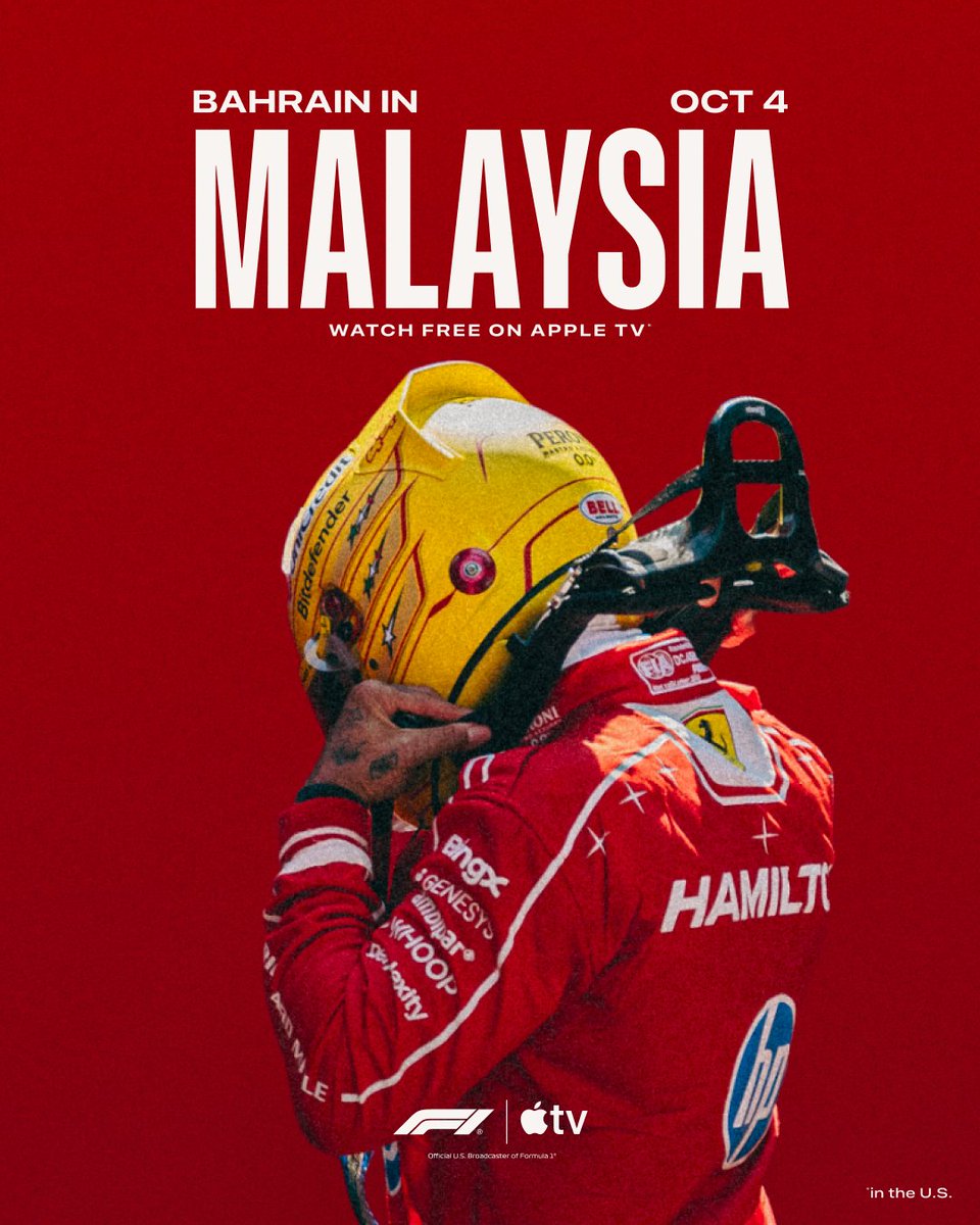 AppleTV's tweet photo. The next race is free: watch the #BahrainGP on Apple TV, no subscription required.

Watch October 4 on Apple TV, the U.S. home of F1. https://t.co/Tm8eVF30fF
