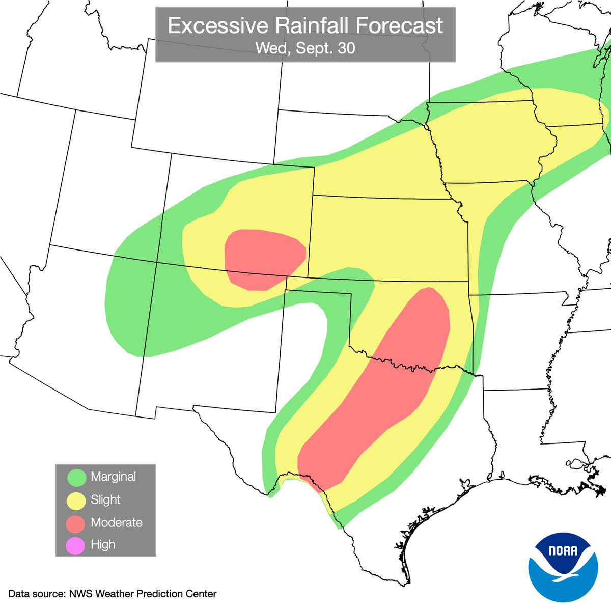 NWS's tweet photo. Pacific tropical moisture wrapping into a storm over the southwest U.S. will continue a multi-day heavy rainfall event this week that will extend into the Midwest and southern Plains. Considerable flash flooding is possible across portions of New Mexico and west Texas today through Wednesday. Visit https://t.co/qk3BcVP5M8 for more.
