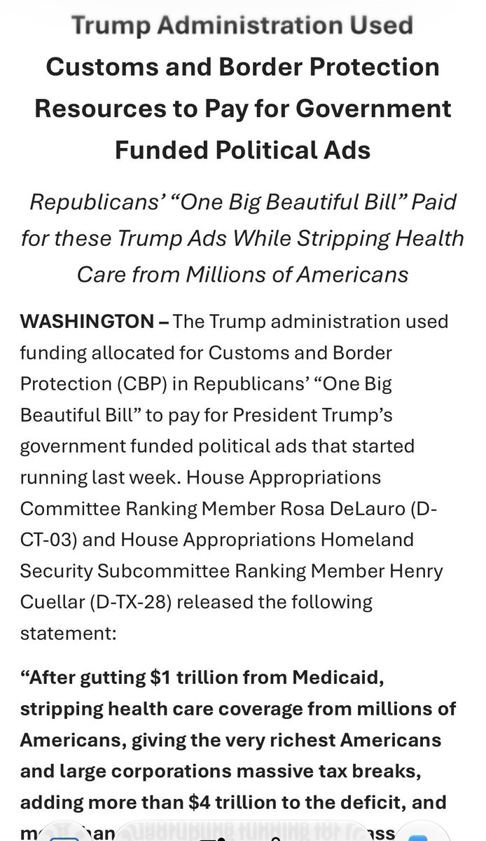davidshepardson's tweet photo. Inbox: @rosadelauro says @russvought moved $20 million from CBP @DHSgov funds for government TV ads on Sept. 19 https://t.co/8fr59J8G4L