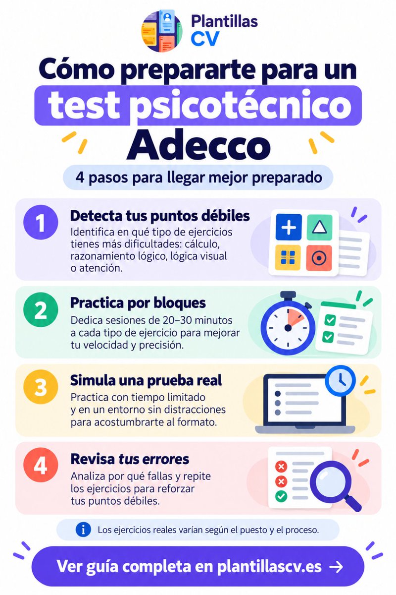 CVPlantillas's tweet photo. Cómo prepararte para un test psicotécnico (guía completa) 👉 https://t.co/iNDl9kbu6Z https://t.co/LUosyeYvyw