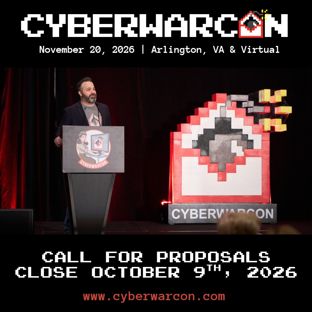 CYBERWARCON's tweet photo. Think you've got a great idea for a #CYBERWARCON talk? We want to hear from you.
Submit your proposals to us by Friday, October 9th at 11:59 PM ET.
If you'd rather be in the audience this year, tickets are now available at a discounted price.
https://t.co/12b29mbC52 https://t.co/az2NtsMTRE