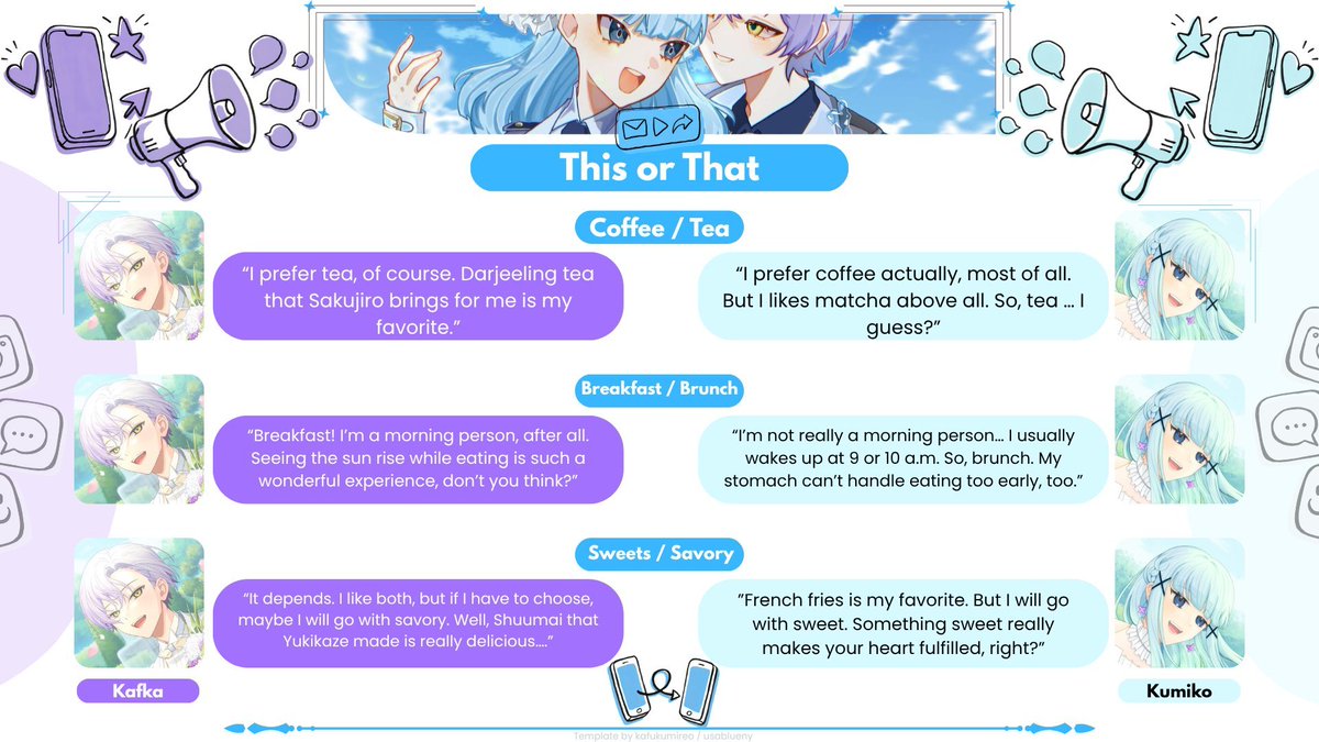 kafukumireo's tweet photo. Hi everyone ♡
i've just made some questions template. rules:
• COPY THE TEMPLATE FIRST 
• don't erase the watermark
• please do not use this template if you yume (bllk_reo &amp; 18trip_kafka)🙏 

https://t.co/1lUcl6UBSl https://t.co/gSTB2YQIPK