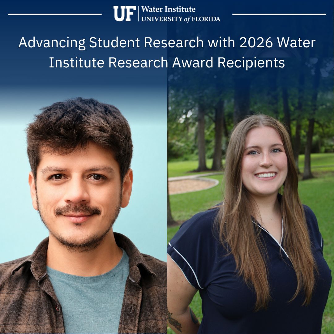 ufwater's tweet photo. Congratulations to Andrés Pérez Barriga and Madeline Sutherland, recipients of the 2026 Water Institute Research Awards!
The award will support research enhancements that will further their data and our understanding of complex water challenges.
Read more: https://t.co/pFHm5Jdqbu https://t.co/4p1t0Bkkbr