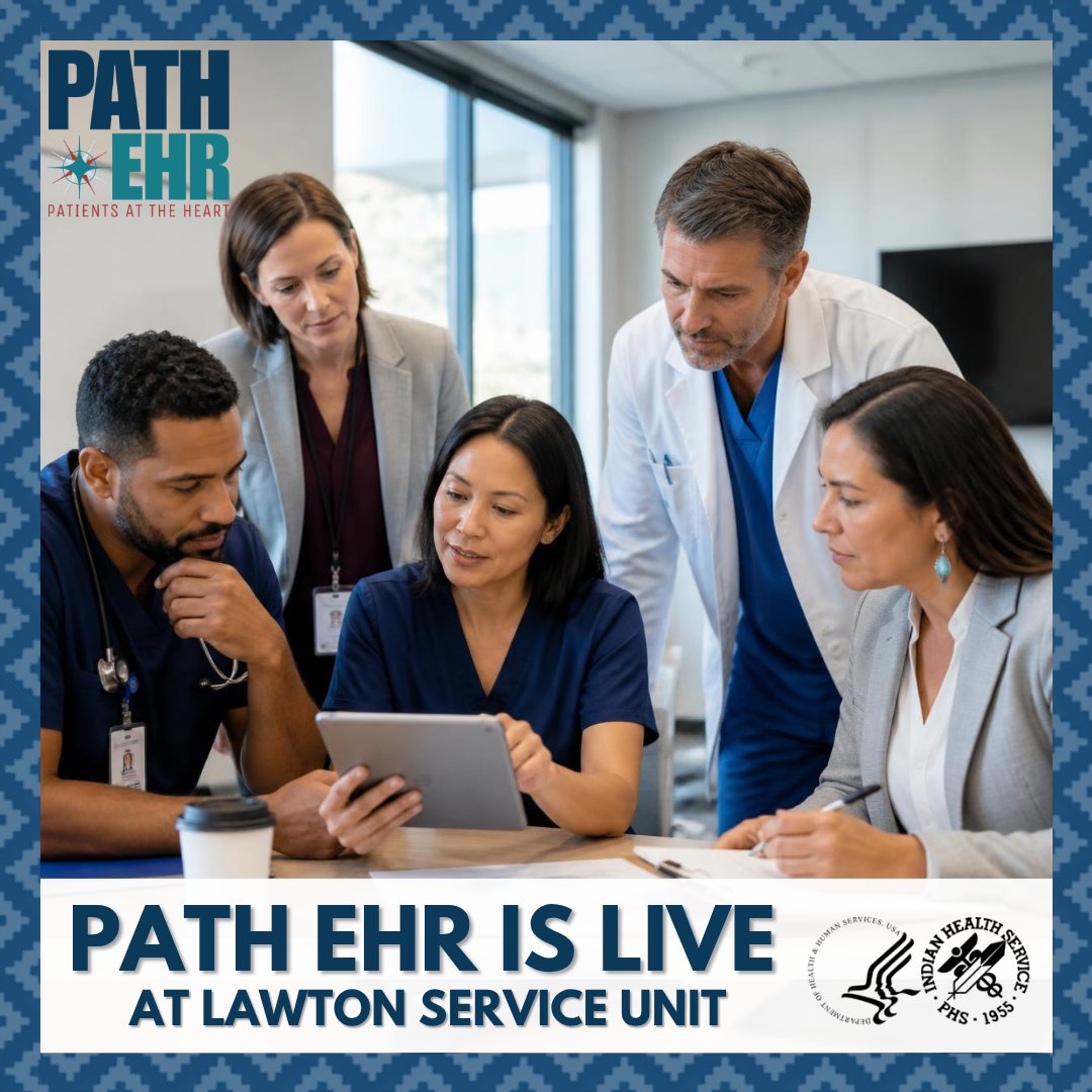 IHSgov's tweet photo. On September 26, Lawton Service Unit officially transitioned to the new electronic health record (EHR) solution, PATH EHR. This milestone was made possible by the shared dedication of the PATH and Lawton teams.

Learn more about PATH EHR: https://t.co/fwnM2hx6jt https://t.co/sIf5Nn6gwD