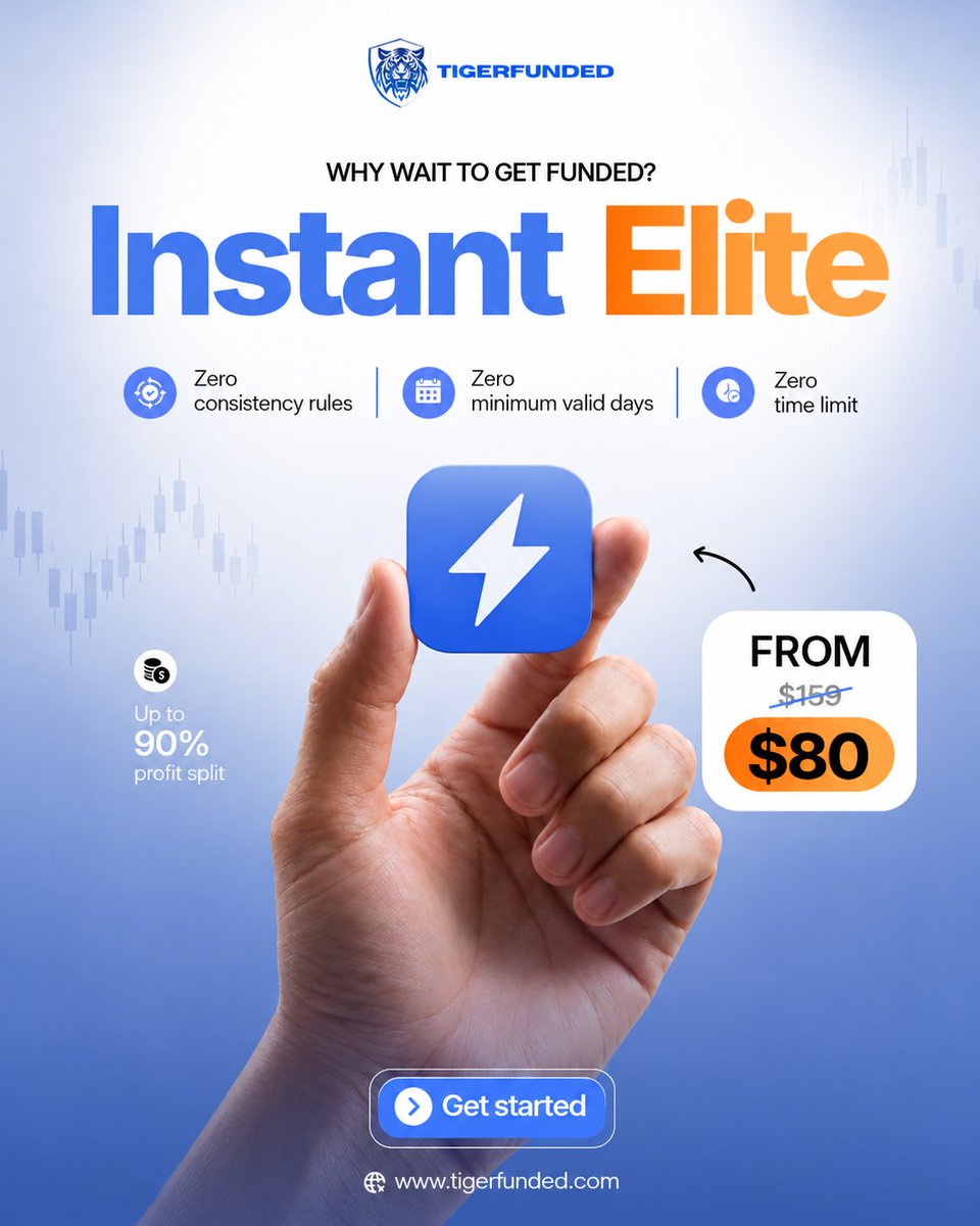 Abuhaidar_001's tweet photo. Why wait to get funded? ⚡
  
Unlock your potential with Instant Elite from TigerFunded—now starting from just $80 (down from $159)!
  
Here’s what you get:
🔹 Zero consistency rules
🔹 Zero minimum valid days
🔹 Zero time limit
🔹 Up to 90% profit split
  
Take control of your trading journey today with zero limits holding you back.
👉 Visit https://t.co/SofFy2WbBD to get started!