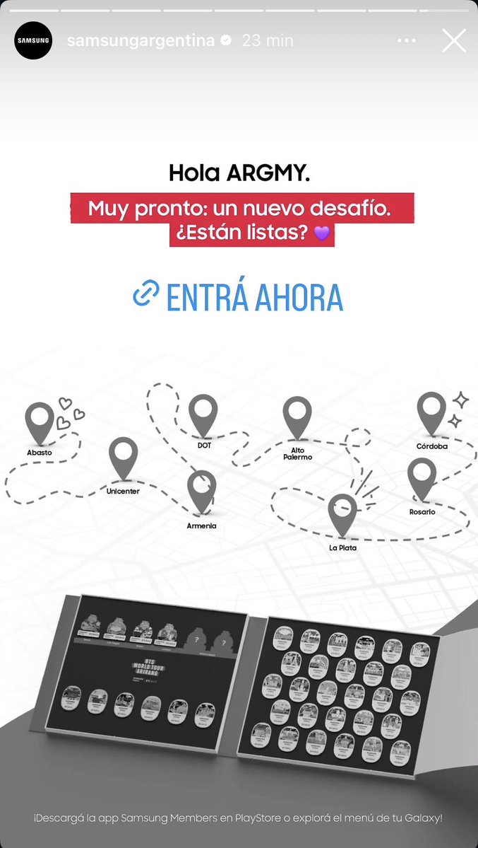 RiseOnBangtanAr's tweet photo. ¡ARGMY 🇦🇷!

Samsung Argentina en Instagram:

Hola ARGMY. 
Muy pronto: un nuevo desafío. 
¿Están listas?💜

ENTRÁ AHORA
(https://t.co/BCA91mMfct)

#BTS #방탄소년단 @BTS_twt @bts_bighit https://t.co/JlKXj0LhoW