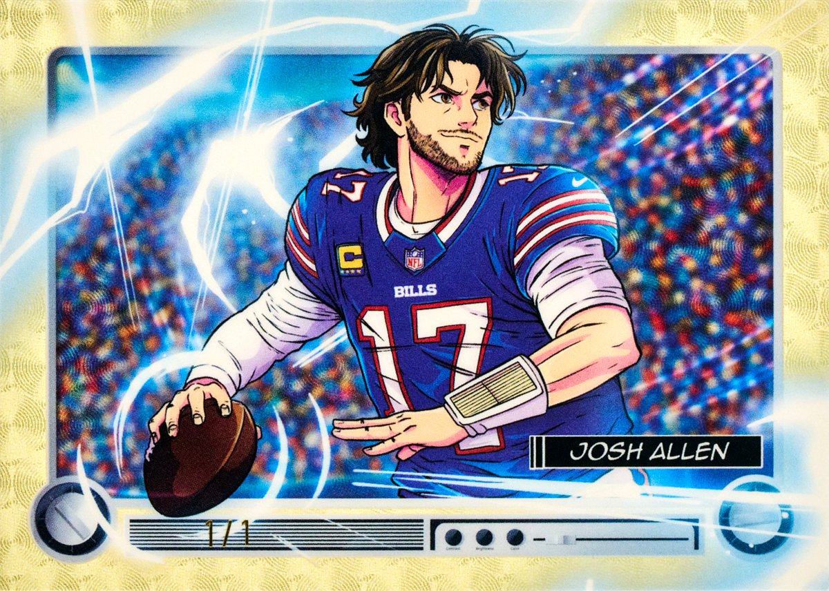Topps's tweet photo. FIRST LOOK: Josh Allen's 1-of-1 Anime Superfractor in 2026 Bowman Football https://t.co/B5ZbQvP3Rm