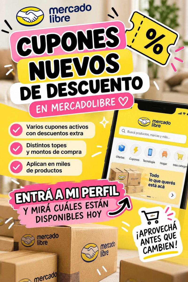 ofertitasarg's tweet photo. 🚨 HAY CUPONES NUEVOS DE DESCUENTO EN MERCADOLIBRE 🎟️🔥

👀 Entrá a mi perfil y mirá cuáles están disponibles HOY antes de comprar 👇

https://t.co/hMqQFBAcuS

⚠️ ¡Van cambiando, revisalos seguido para no perderte ninguno! https://t.co/hd7HvHSKut