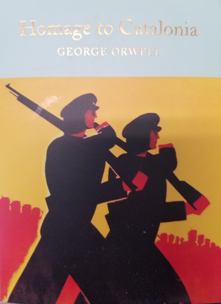 SteveWeakSauce's tweet photo. I am reading Homage to Catalonia by George Orwell. The first chapter reads like it's written by a modern young antifa-adjacent revolutionist who is already seeing the divisions grow between the communists and the anarchists.
The buildings all adorned with red and black flags to mark the early success of the socialists. No use of sir, only comrade.

And then comes the 300 yard bread lines. And the lack of food unless you're in the militia in which case there is so much bread it rots in the corner.
The lack of verticle command structure and discipline in the men (boys.) Men who break rank as soon as officers turn around. Officers who rebuke men FOR calling them sir, they're equals now.

I feel like a person in a movie theater yelling at the screen to GET OUT OF THE HOUSE!

It should be noted that Homage to Catalonia was the REAL account of George Orwell written BEFORE such hits as Animal Farm and 1984.

If you, like me, want to find out what turned a die hard socialist against the realities of socialism, then read Homage to Catalonia.