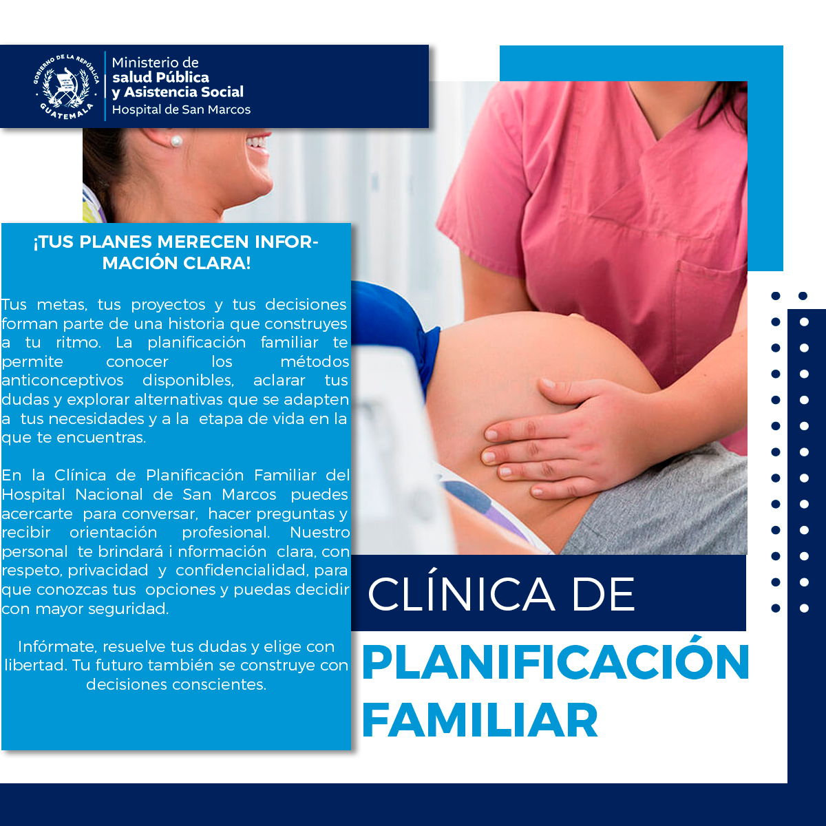 HNSMSocial's tweet photo. 🌿 Tus proyectos también merecen información. En nuestra Clínica de Planificación Familiar puedes resolver dudas, conocer métodos anticonceptivos y recibir orientación profesional con privacidad y respeto. 💚

#HNSM #PlanificaciónFamiliar https://t.co/0ZFw3bqmMo