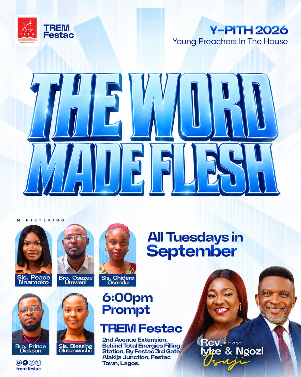 Pryzelezz's tweet photo. Join us 6PM TODAY for #YPITH2026 #Day4
#TREM #TREMFESTAC #YPITH #YoungPreachersInTheHouse #BibleStudy #PowerForLiving https://t.co/ojVQJzknou
