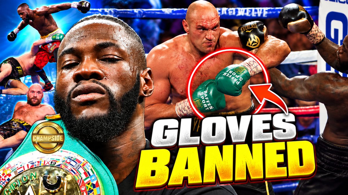 theCHAMPSIDE's tweet photo. Deontay Wilder warned everyone about Tyson Fury's gloves in two separate fights, now they're banned! #Boxing  https://t.co/IACOeLLoHH https://t.co/adzPFnPex2
