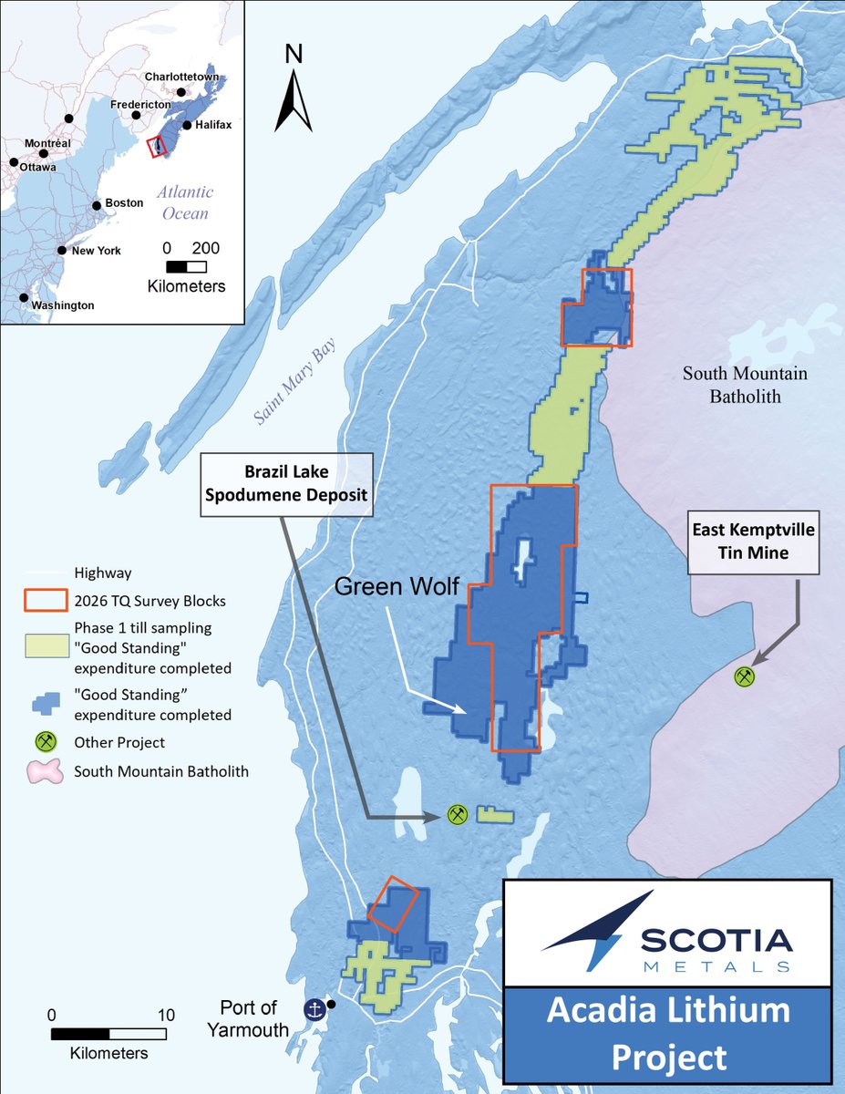 Scotia_Metals's tweet photo. ⚒️ At the Green Wolf target, @Scotia_Metals channel-sampled 38 spodumene-bearing boulders. Results included:
🔥 20 samples above 1.0% Li₂O
🔥 Three samples above 2.0% Li₂O
🔥 High of 2.72% Li₂O

#Lithium #Mining #Canada $SMET $SMET.c https://t.co/v5AK9jzZQe