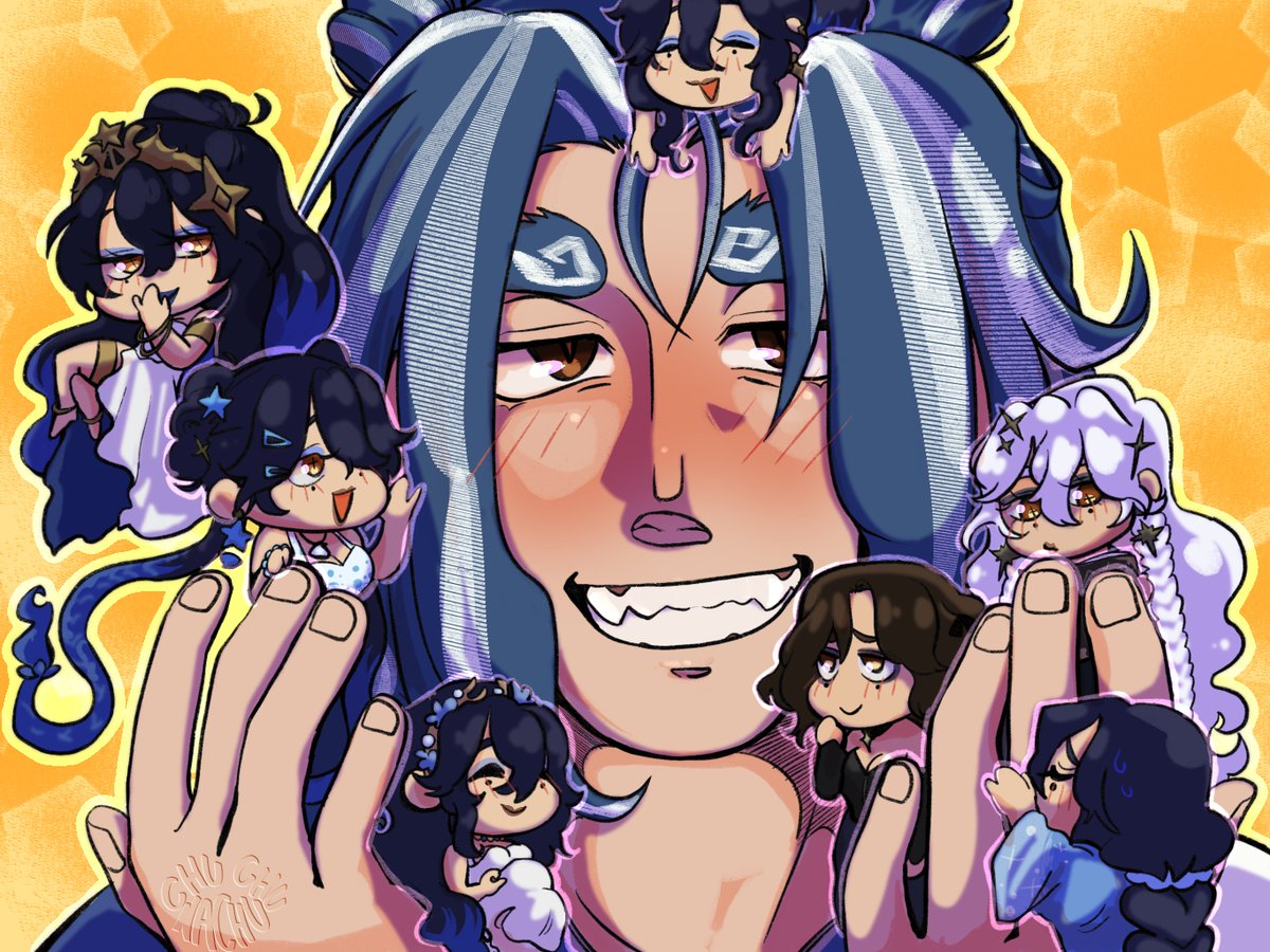 ClumsySorceress's tweet photo. ⊱  ۫ ׅ ──── ✧⭑.ᐟ
Chibi versions of his wives! He got his whole world in his hands! Plus head. 
╰┈➤.⤷ Artist: Chuchunachu 

[ #yumetwt ; #rortwt ; #riakotwt ] https://t.co/hpmvpMAIiI