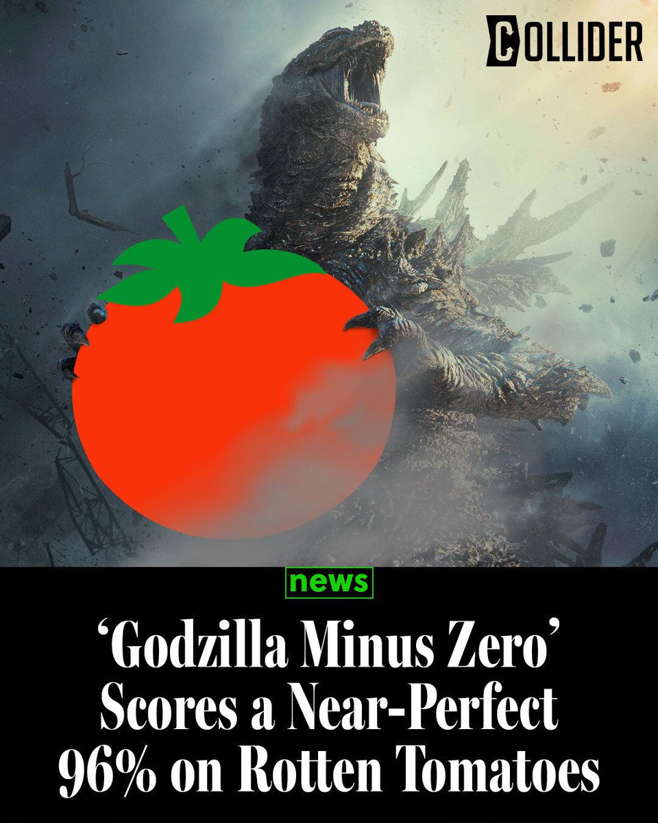 Collider's tweet photo. Godzilla Minus Zero is already crushing it with critics.

The upcoming sci-fi epic has officially debuted with a 96% Rotten Tomatoes score, putting it just behind 2023’s Godzilla Minus One, which earned a massive 99%. 🦖

Godzilla Minus Zero hits North American theaters and IMAX on November 6, 2026.

👉 Read more about Godzilla Minus Zero: https://t.co/8Pb9benZA1