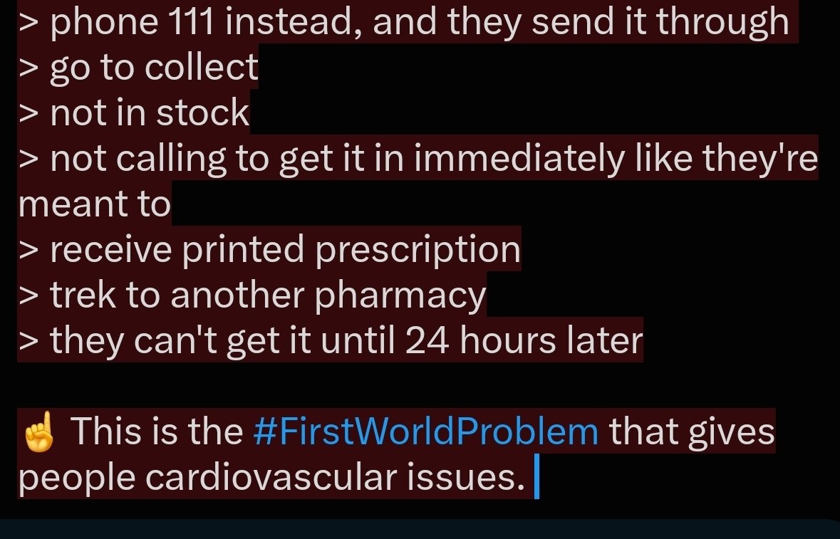 TheCeleryLady's tweet photo. > put in prescription with doctor while still have just enough 
> not showing as ready to collect online
> pharmacy not answering the phone
> put in emergency prescription with @NHS 111 Online
> call the pharmacy they sent the prescription to
> pharmacy doesn't have prescription https://t.co/FqU8aIw19k