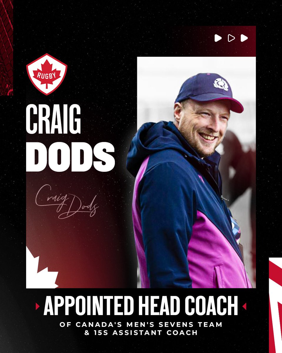 RugbyCanada's tweet photo. Rugby Canada is pleased to announce the appointment of Craig Dods as the new head coach of Canada’s Men’s Sevens Team and assistant coach for Canada’s Men’s 15s Team. 🇨🇦🏉

🗞️ Read more: https://t.co/JepDa4iieV

#RugbyCA | #OneSquad | #EarnedNotGiven https://t.co/2Nr7ICtHkA