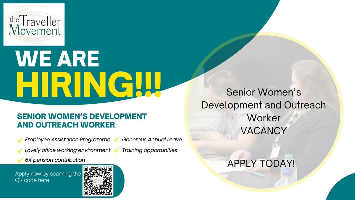 GypsyTravellerM's tweet photo. The Traveller Movement are advertising for a Senior Women's Development and Outreach Worker.

This post is open until Friday 23rd October 2026 at 5pm.  Find out more about the job, by scanning the QR code or following this link:  https://t.co/DsxYlaa7Dt https://t.co/HkkiY42SfZ