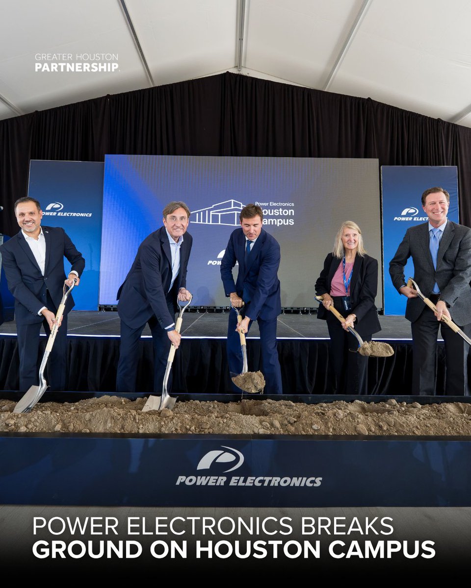 GHPartnership's tweet photo. Power Electronics has broken ground on a new 53-acre manufacturing campus in Houston.

The campus will manufacture power conversion systems and is designed to be the company's most automated inverter production site to date. 

⭐Learn more: https://t.co/JkluaqXcDj https://t.co/ezvW9j5QCR