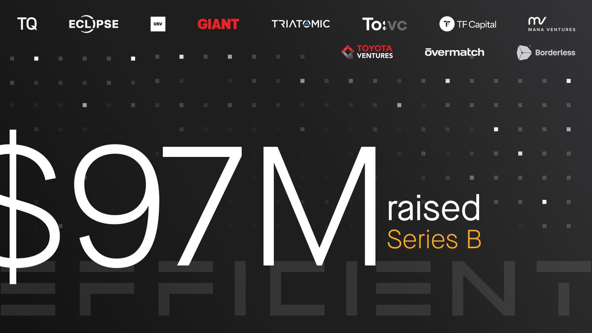 efficient_hq's tweet photo. We raised $97M in Series B funding round, led by TQ Ventures with Eclipse, Union Square Ventures, Giant Ventures, and seven other investors joining. Total funding to date: $173M. Full story below. 

https://t.co/WpLMqLEhcx

#ElectronE1 #EnergyEfficiency https://t.co/0mvFUgHmXc