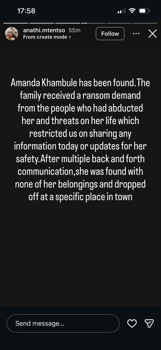 SthuliSkandabah's tweet photo. I just saw this post on her cousin’s page. The lady has been found🙏 https://t.co/CPa2DuBVBb