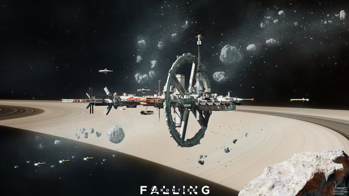 Z7000k's tweet photo. #b3d #conceptart #FallingFrontier
Titan’s Midway Station, currently in service to the Domestic Reserve Fleet, partially obscured from radar and sight by debris from the catastrophic industrial cracking of 2511 DB1 “Ulysses” and other remnants of extraction ops. https://t.co/sLlcKHv4gu
