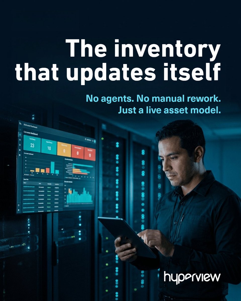 HyperviewHQ's tweet photo. Manual counts age fast. Agentless auto-discovery turns the floor into a live model that updates as assets move or change. No agents. No spreadsheet drift. Watch it draw itself.

Map your assets—see what you really own. https://t.co/1eRx5QPbEz https://t.co/EJB6ZbUmfS
