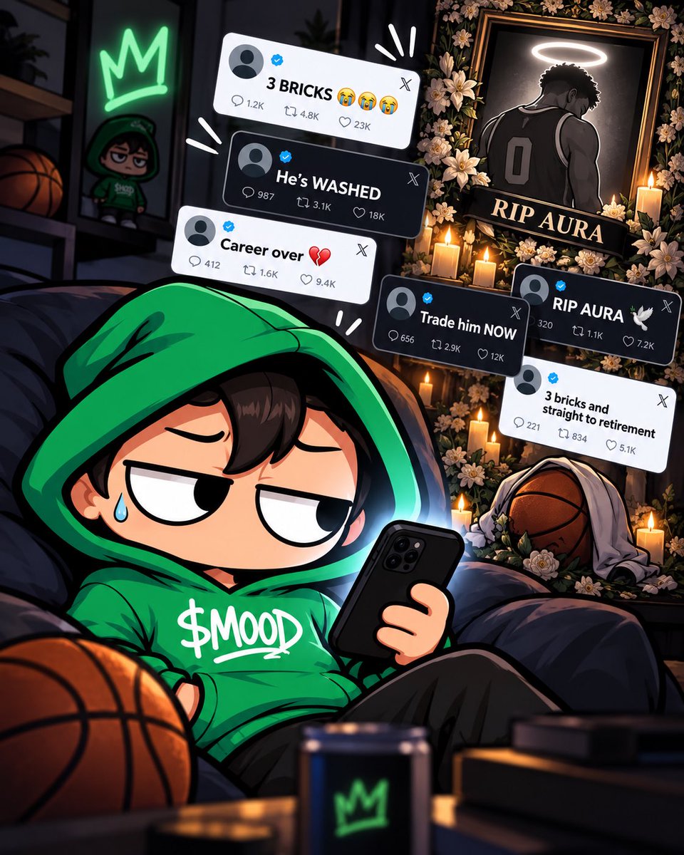 itsmoodcoin's tweet photo. MOOD when NBA Twitter sees 3 bricks and starts drafting the obituary 😭

$MOOD https://t.co/R02IZ6BXHe