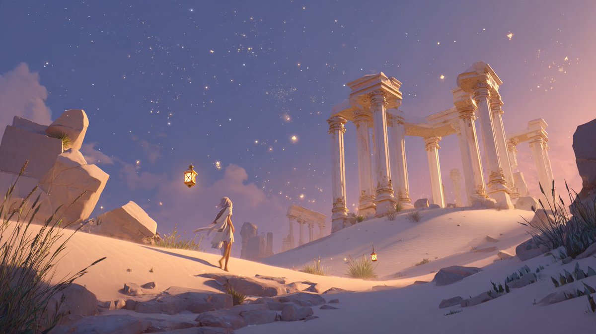 IsekaiSounds's tweet photo. New video uploaded. ✨

Desert Lantern Ruins in Another World  
Original Fantasy Music for Sleep, Study & Relaxation

Escape to a peaceful desert lantern ruin in another world, where golden sand dunes, softly glowing lanterns, ancient white stone temples, gentle desert winds, and the first stars of night create a quiet journey through forgotten ruins.

🎵 Watch on YouTube:  
https://t.co/T7qOtQ2iAj

#IsekaiFantasySounds #FantasyMusic #AmbientMusic #RelaxingMusic
