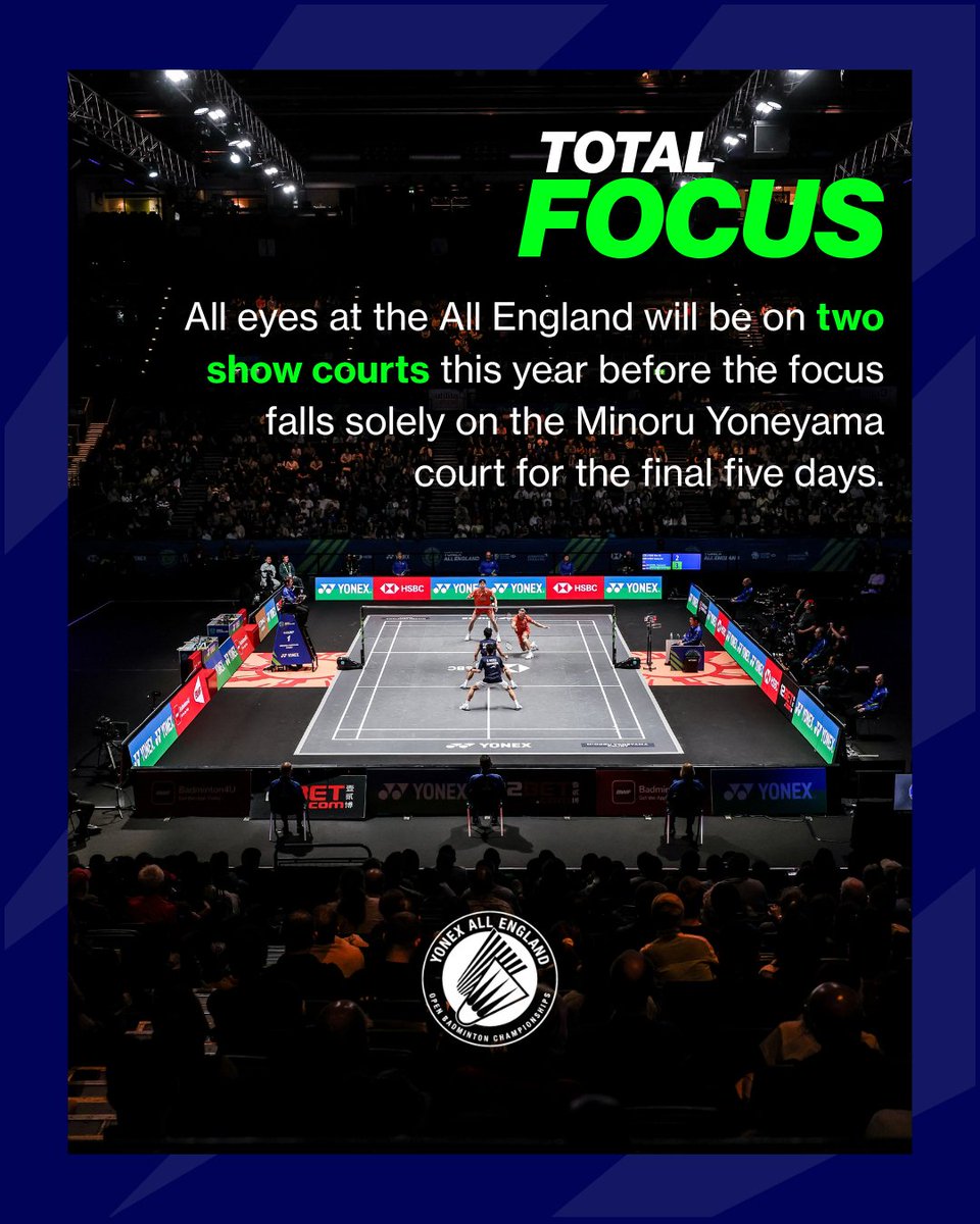 YonexAllEngland's tweet photo. All eyes on the action🔥
It will be even easier to watch all the iconic moments from the YONEX All England 2027. Action will take place across two courts before all focus turns to the Minoru Yoneyama court for the final five days.
Watch all the action at YAE27.
#YAE27Explained https://t.co/Ft23EbUn3K