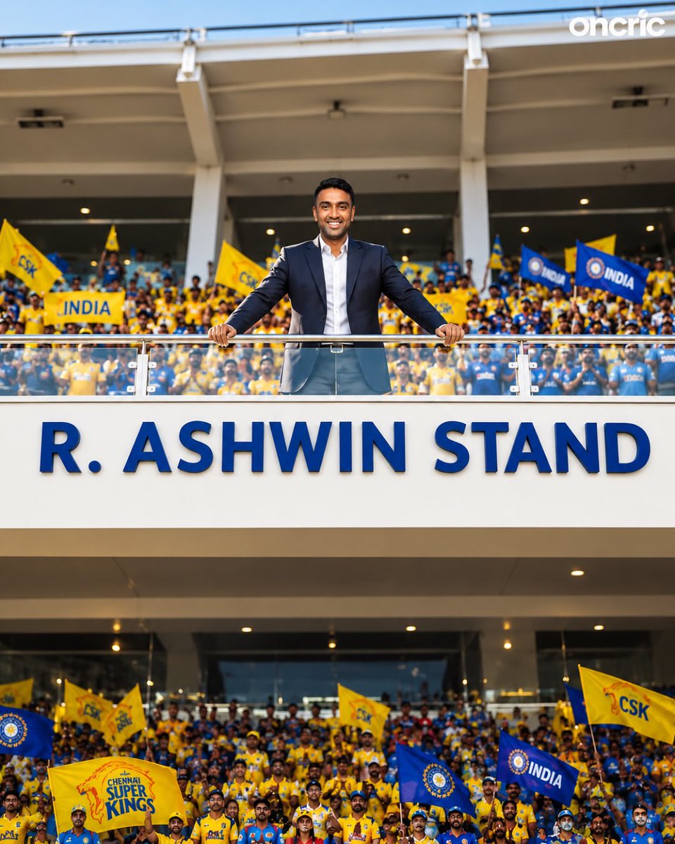 oncric_'s tweet photo. Ravichandran Ashwin gets a stand named after him at the stadium. ❤️🏏
A special honour for one of India’s greatest spinners. 🇮🇳

#RavichandranAshwin #Ashwin #TeamIndia #Cricket #IndianCricket https://t.co/dALYffXZ2m